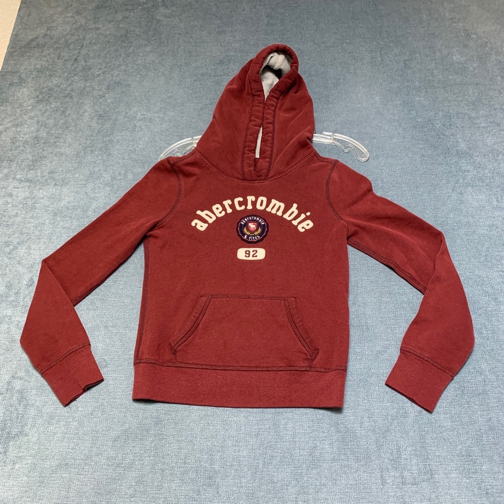 Abercrombie Kids Hoodie Boys Large Maroon Fleece Lined Spellout Logo Pullover